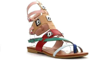 Cape Robbin Emily-63 Black Strappy Cuff Colorblock Hardware Gladiator Sandals