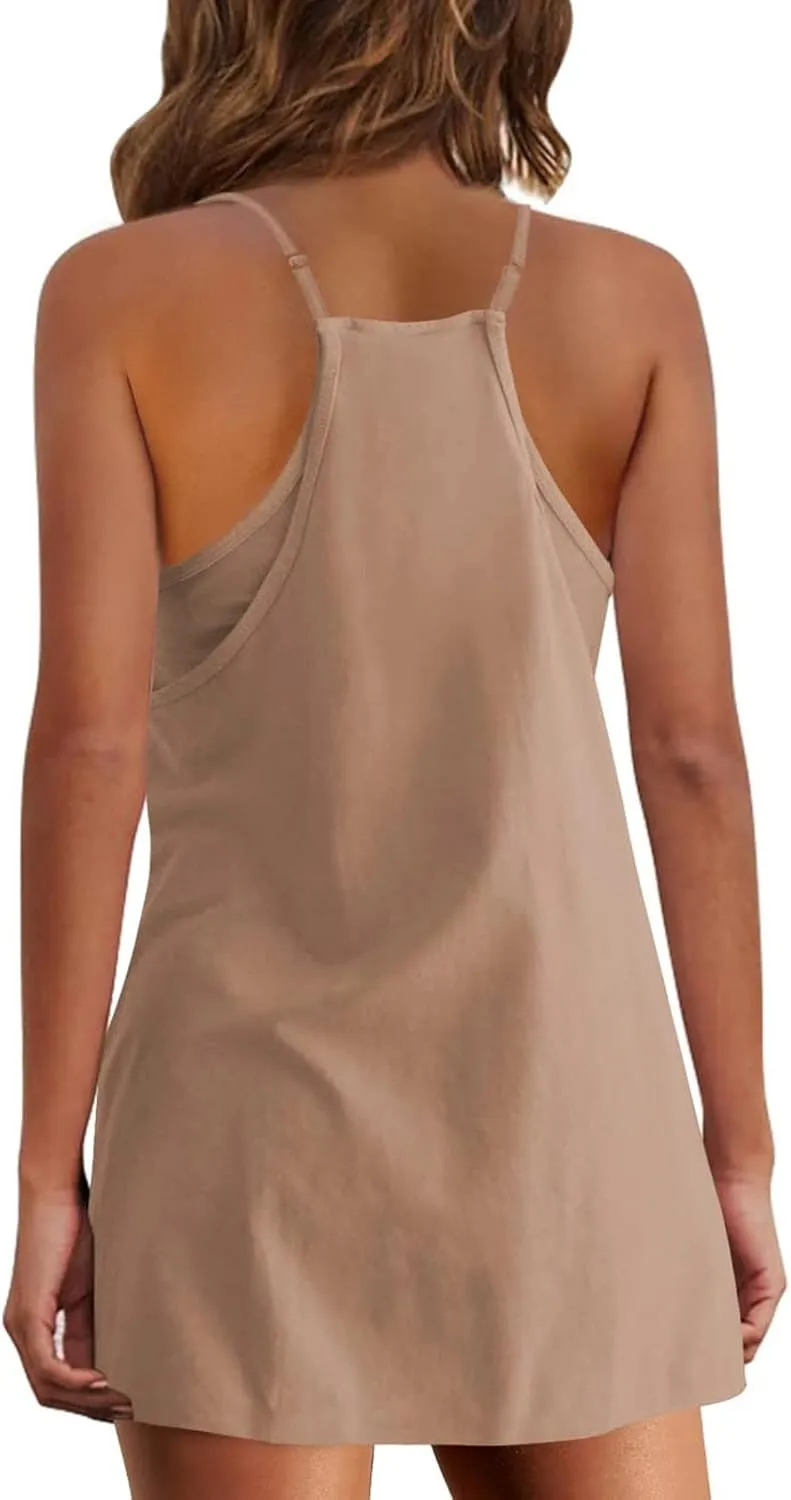 Ceboyel Short Summer Dress for Women Strappy Athletic Romper Hot Shot Mini Dress Workout Onesie Outfits With Pockes 2024