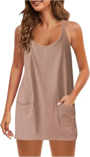 Ceboyel Short Summer Dress for Women Strappy Athletic Romper Hot Shot Mini Dress Workout Onesie Outfits With Pockes 2024