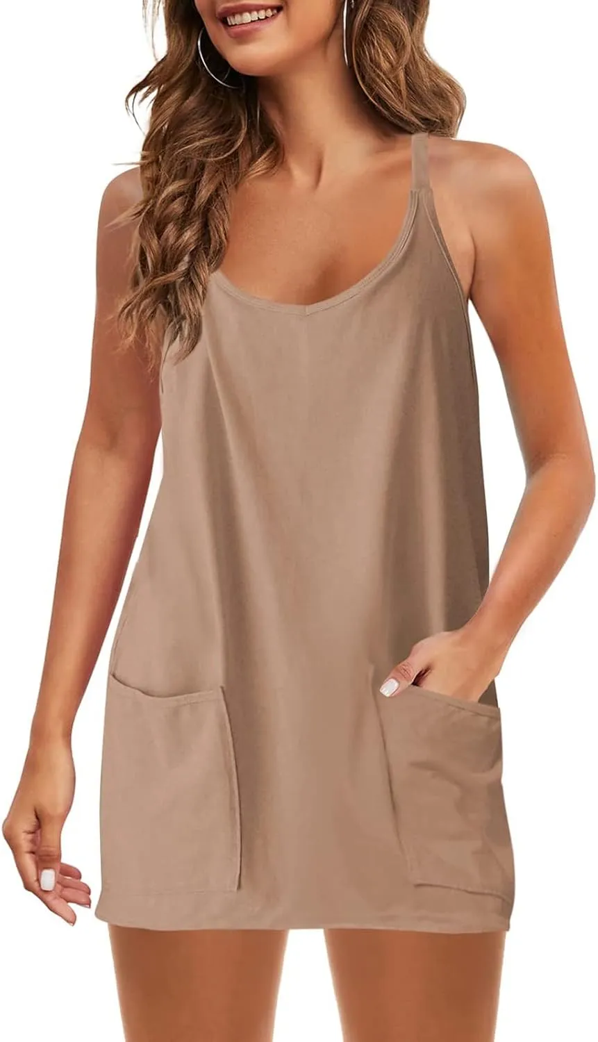 Ceboyel Short Summer Dress for Women Strappy Athletic Romper Hot Shot Mini Dress Workout Onesie Outfits With Pockes 2024