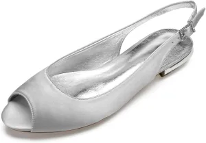 Charmstep Women Satin Bridal Ballet Flats Slingback Peep Toe Back Strappy Wedding Party Shoes 5049-49