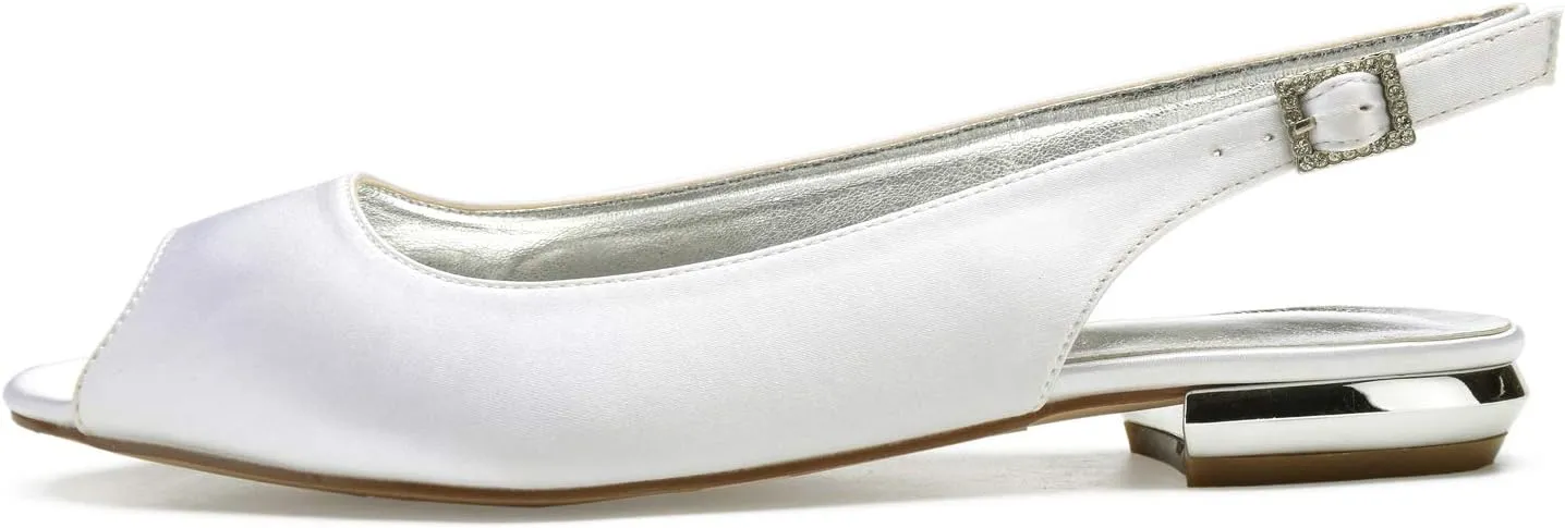 Charmstep Women Satin Bridal Ballet Flats Slingback Peep Toe Back Strappy Wedding Party Shoes 5049-49