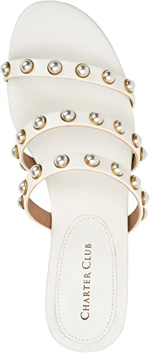 Charter Club Womens Soraya Faux Leather Mule Sandals White 8.5 Medium (B,M)