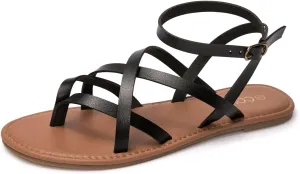 Colgo Women's Summer Strappy Flat Sandals, Adjustable Casual Fisherman Sandal with Open Toe Slingback Gladiator Sandals