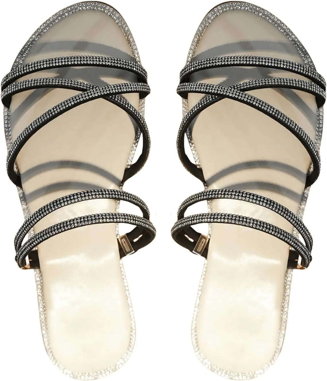 COZYEASE Women's Glitter Rhinestone Decor Flat Sandals Criss Cross Strappy Slides Open Toe Slippers
