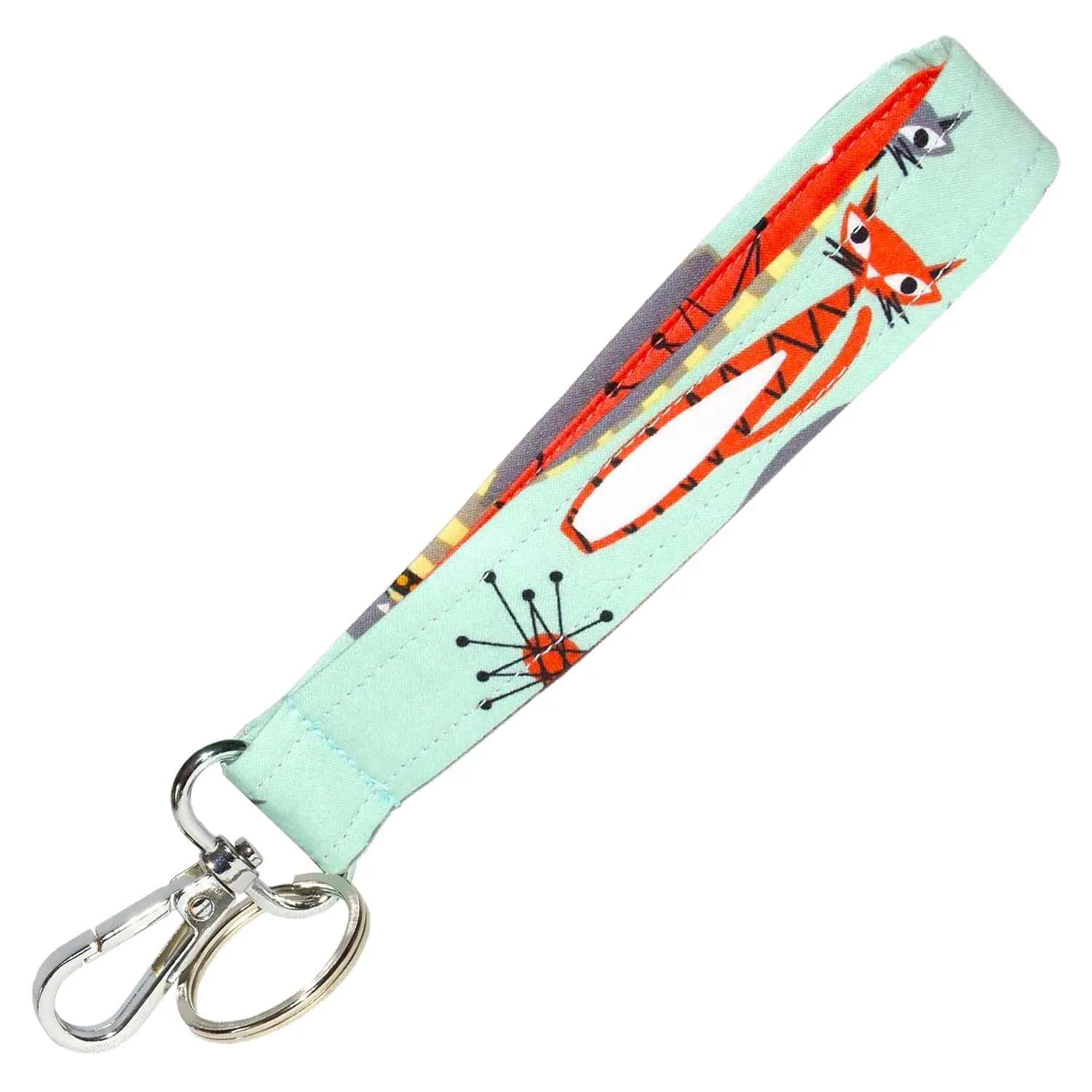 Cute Cat Key Fob Strap - Mid Century Modern Keychain - Atomic Starbursts - 1 Inch Wide - 6 Inch Loop - Purse or Wallet Strap - Handmade by Green Acorn Kitchen