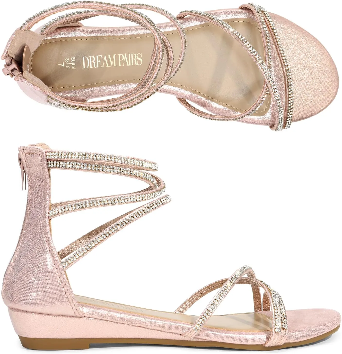 DREAM PAIRS Women's Ankle Strap Flat Sandals Summer Dressy Strappy Gladiator Rhinestones Sandals