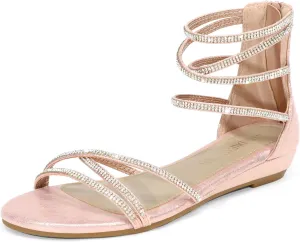 DREAM PAIRS Women's Ankle Strap Flat Sandals Summer Dressy Strappy Gladiator Rhinestones Sandals