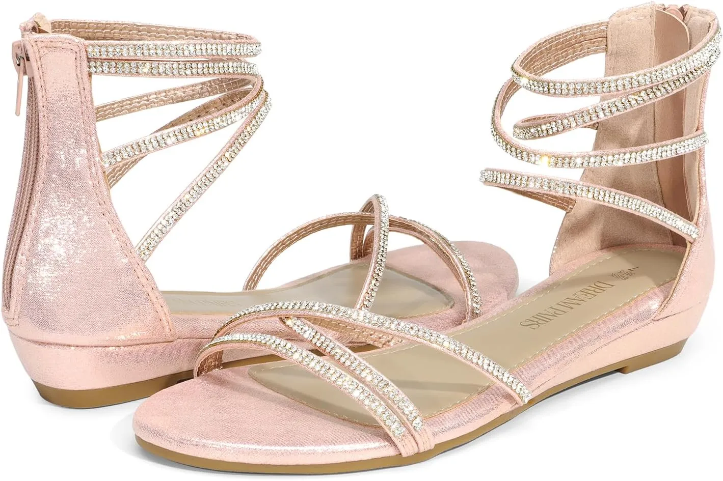 DREAM PAIRS Women's Ankle Strap Flat Sandals Summer Dressy Strappy Gladiator Rhinestones Sandals