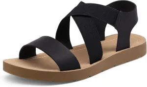 DREAM PAIRS Women's Open Toe Elastic Ankle Strap Flat Summer Sandals