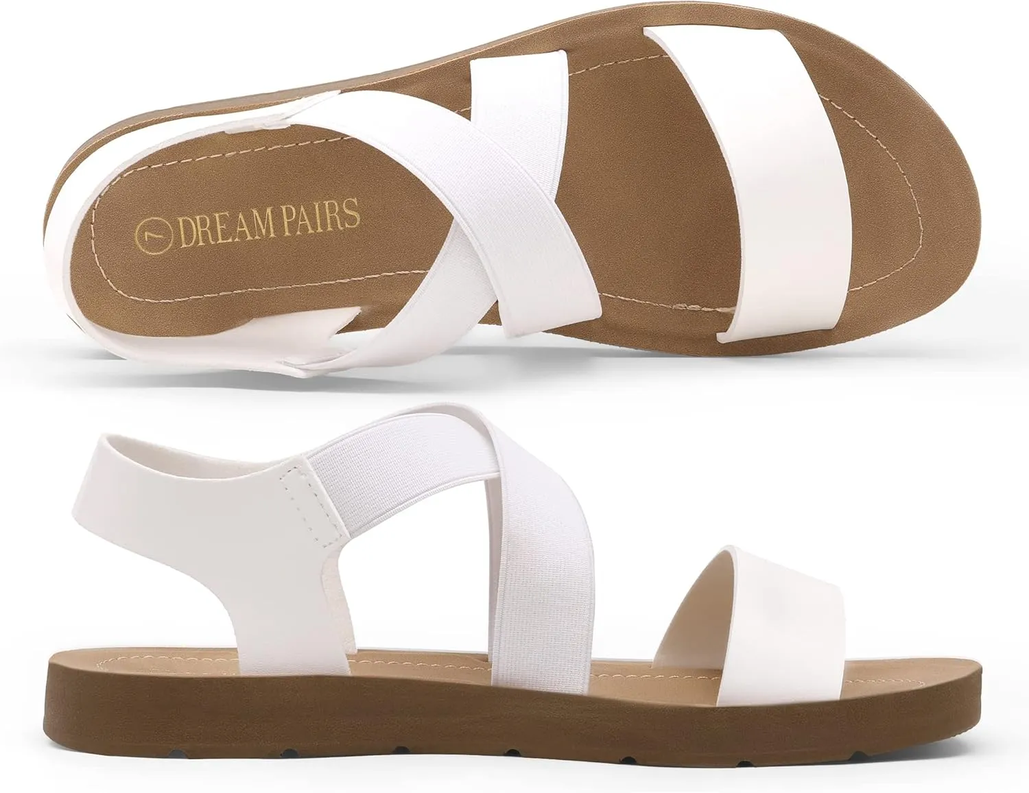 DREAM PAIRS Women's Open Toe Elastic Ankle Strap Flat Summer Sandals