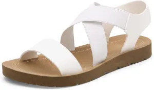 DREAM PAIRS Women's Open Toe Elastic Ankle Strap Flat Summer Sandals