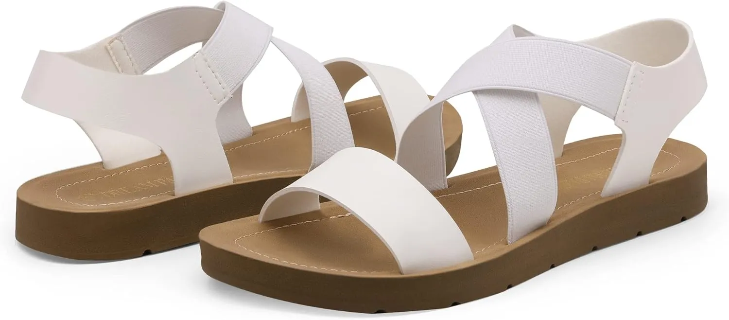DREAM PAIRS Women's Open Toe Elastic Ankle Strap Flat Summer Sandals