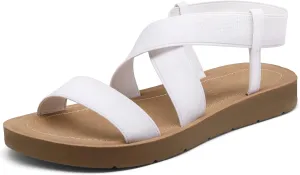 DREAM PAIRS Women's Open Toe Elastic Ankle Strap Flat Summer Sandals