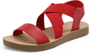 DREAM PAIRS Women's Open Toe Elastic Ankle Strap Flat Summer Sandals