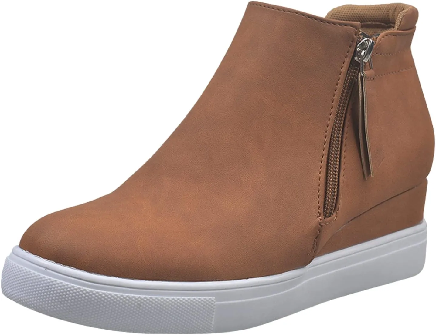 Dsisskai Flat Booties for Women Casual Comfortable Round Toe Leather Sneakers Ankle Boots Side Zipper Anti-Slip Fashion Outdoor Walking Boots for Women