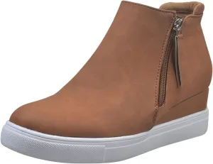 Dsisskai Flat Booties for Women Casual Comfortable Round Toe Leather Sneakers Ankle Boots Side Zipper Anti-Slip Fashion Outdoor Walking Boots for Women