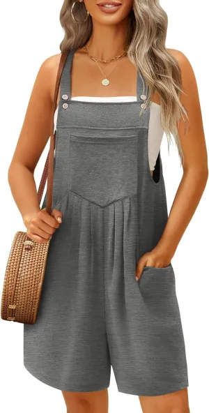 Ekouaer Womens Rompers Summer Casual Short Overalls Sleeveless Adjustable Strap Jumpsuits with Pockets Beach Vacation Clothes
