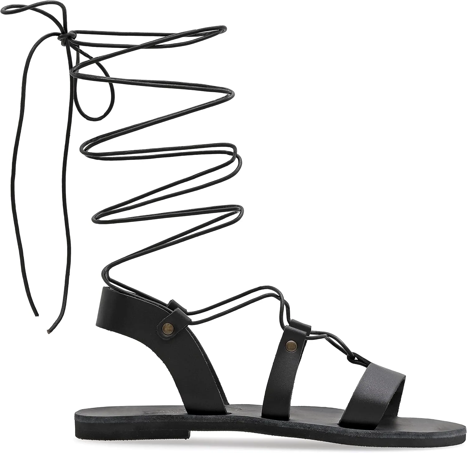 Emmanuela Ancient Greek Style Knee High Leather Sandals, Handmade Open Toe Flat Gladiator Sandals, Quality Tie up Strappy Summer Shoes for Women, Boho Chic Rose Gold Silver White Black