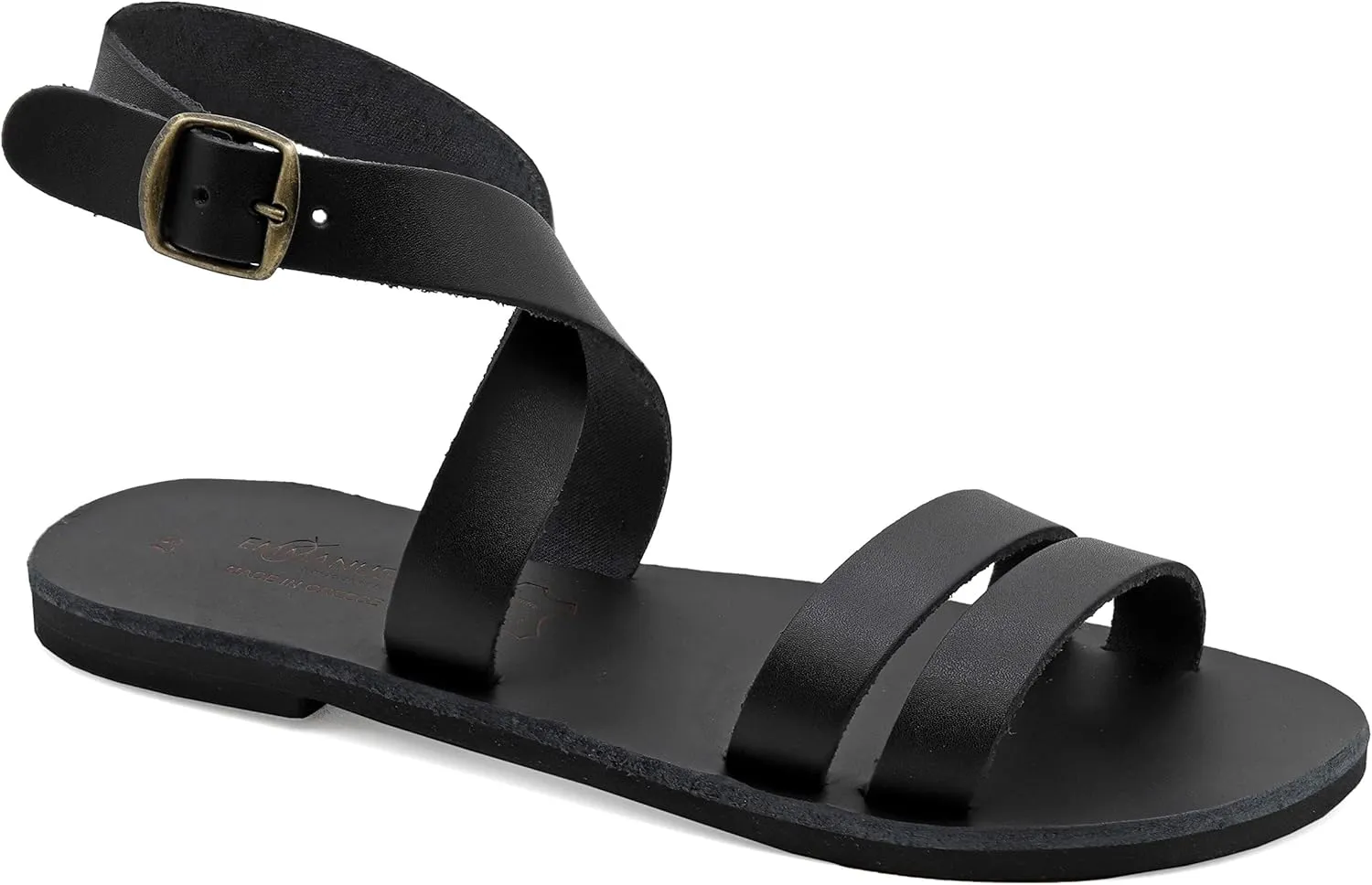 Emmanuela Greek Handmade Leather Flat Sandals, Quality Ankle Strap Sandals with adjustable buckle, Ankle Cuff Summer Shoes, Open Toe Strappy Sandals, Boho Chic Sandals