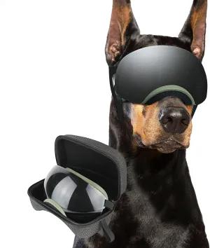 Enjoying Dog Goggles Large Breed with Replaceable Lenses, Silver/Black, Interchangeable Sunglasses for Dogs Medium Large Breed, Summer UV Dog Eye Protection, Winter Pet Snow Goggles, Green