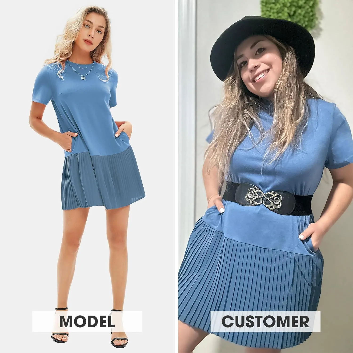 EXLURA Womens Summer Casual Short Sleeve Dress Crewneck Tshirt Dresses Pleated Aline Mini Dress 2025 Vacation Beach Sundress
