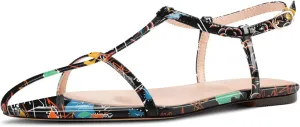 Flat Sandals for Women Pointed Toe Ankle Strap Adjustable Buckle Slide Sandal for Casual 0.4 Inches Heels
