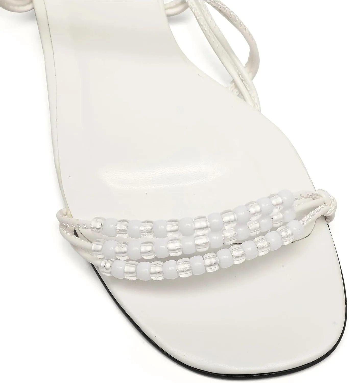Flats Sandals for Women Strappy Beaded Peral Low Heel Round Open Toe Casual Vacation Beach Daily Shoes