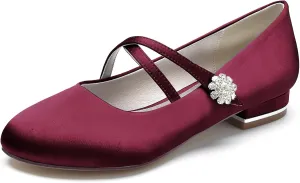 Flats Women Round Toe Ballet Flat Closed Toe Bridal Shoes Slip-On Low Heel Dress Shoes Cross Strap Chunky Block Heeled Sandals