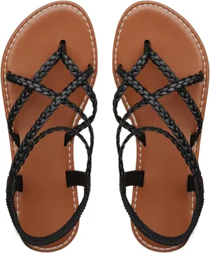 Floerns Women's Strappy Braided Sandals Open Toe Bohemian Beach Flat Sandals