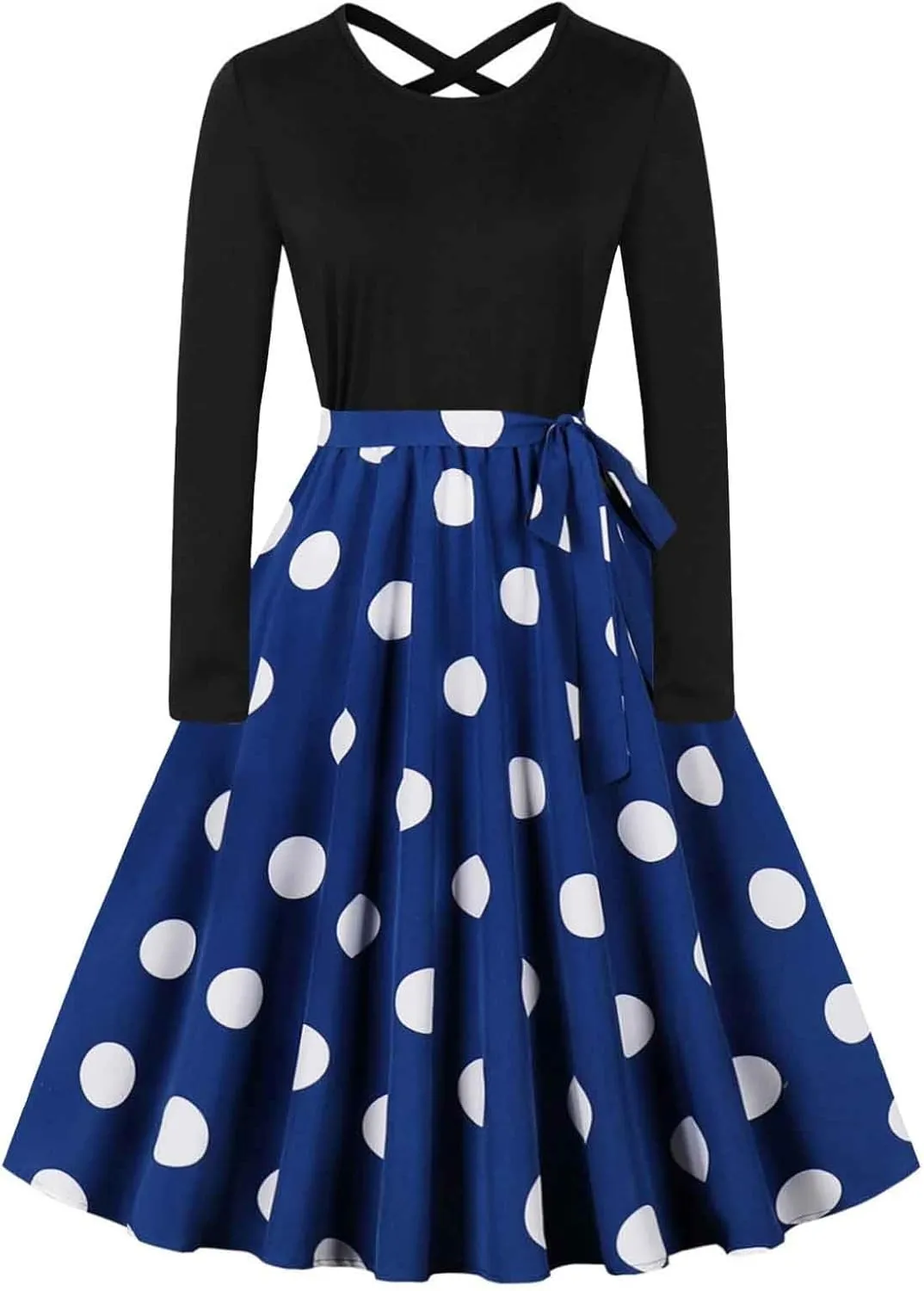 Flowy Fall Dresses for Women Vintage Long Sleeve Polka Dots Hepburn Dress 1950s Audrey Retro Party Cocktail Dresses