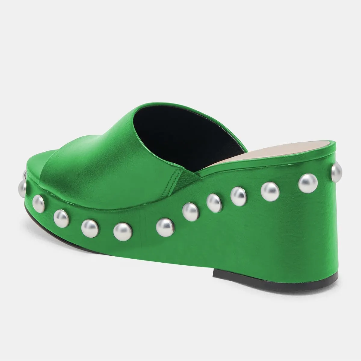 FSJ Women Classic Open Toe Wedge Heels Slide Heeled Sandals Studded Metal Rivets Slip On Mules Summer Casual Dress Shoes Size 4-16 US