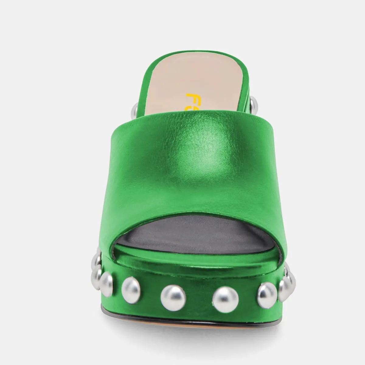 FSJ Women Classic Open Toe Wedge Heels Slide Heeled Sandals Studded Metal Rivets Slip On Mules Summer Casual Dress Shoes Size 4-16 US