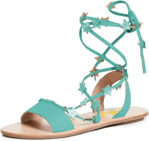FSJ Women Lace-up Flat Sandals Tie up Open Toe Cute Star Strappy Ankle Wrap Slingback CrissCross Casual Dress Summer Shoes Size 4-15 US