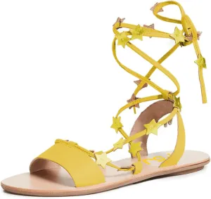FSJ Women Lace-up Flat Sandals Tie up Open Toe Cute Star Strappy Ankle Wrap Slingback CrissCross Casual Dress Summer Shoes Size 4-15 US