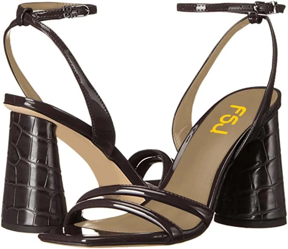 FSJ Women Sexy Open Toe Sandals Chunky High Heel Ankle Strap Buckle Party Evening Prom Dress Shoes Size 4-15 US