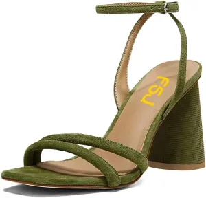 FSJ Women Sexy Open Toe Sandals Chunky High Heel Ankle Strap Buckle Party Evening Prom Dress Shoes Size 4-15 US