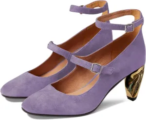 FSJ Women Versatile Closed Toe Suede Dress Pumps with Buckled Ankle Strap Unique Block Mid Heel Elegant Shoes Size 4-15 US