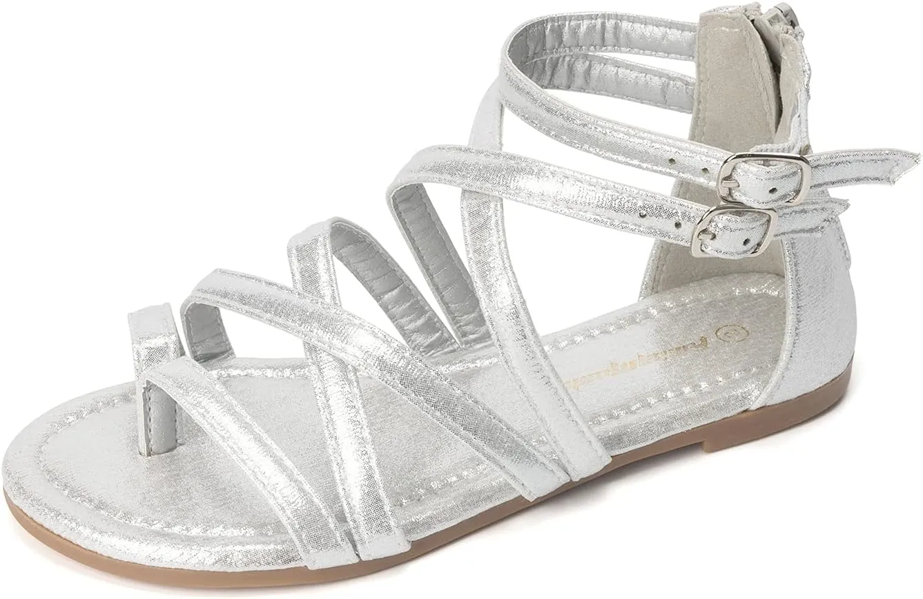 FUNKYMONKEY Girls Gladiator Strap Sandals Flat Fisherman Thong Cross Strappy Sandals