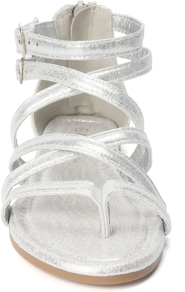 FUNKYMONKEY Girls Gladiator Strap Sandals Flat Fisherman Thong Cross Strappy Sandals