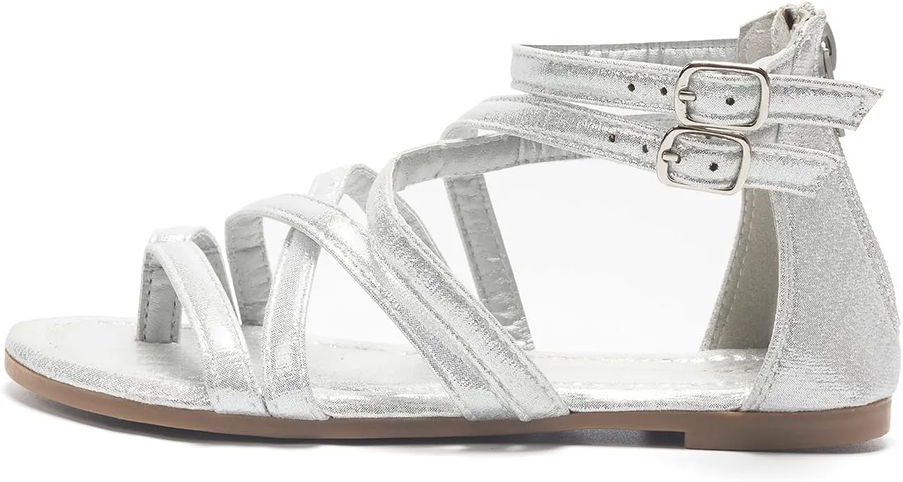 FUNKYMONKEY Girls Gladiator Strap Sandals Flat Fisherman Thong Cross Strappy Sandals