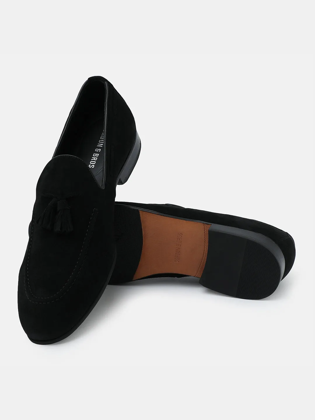 Gordon And Bros Suede Black Men Tassel Loafer