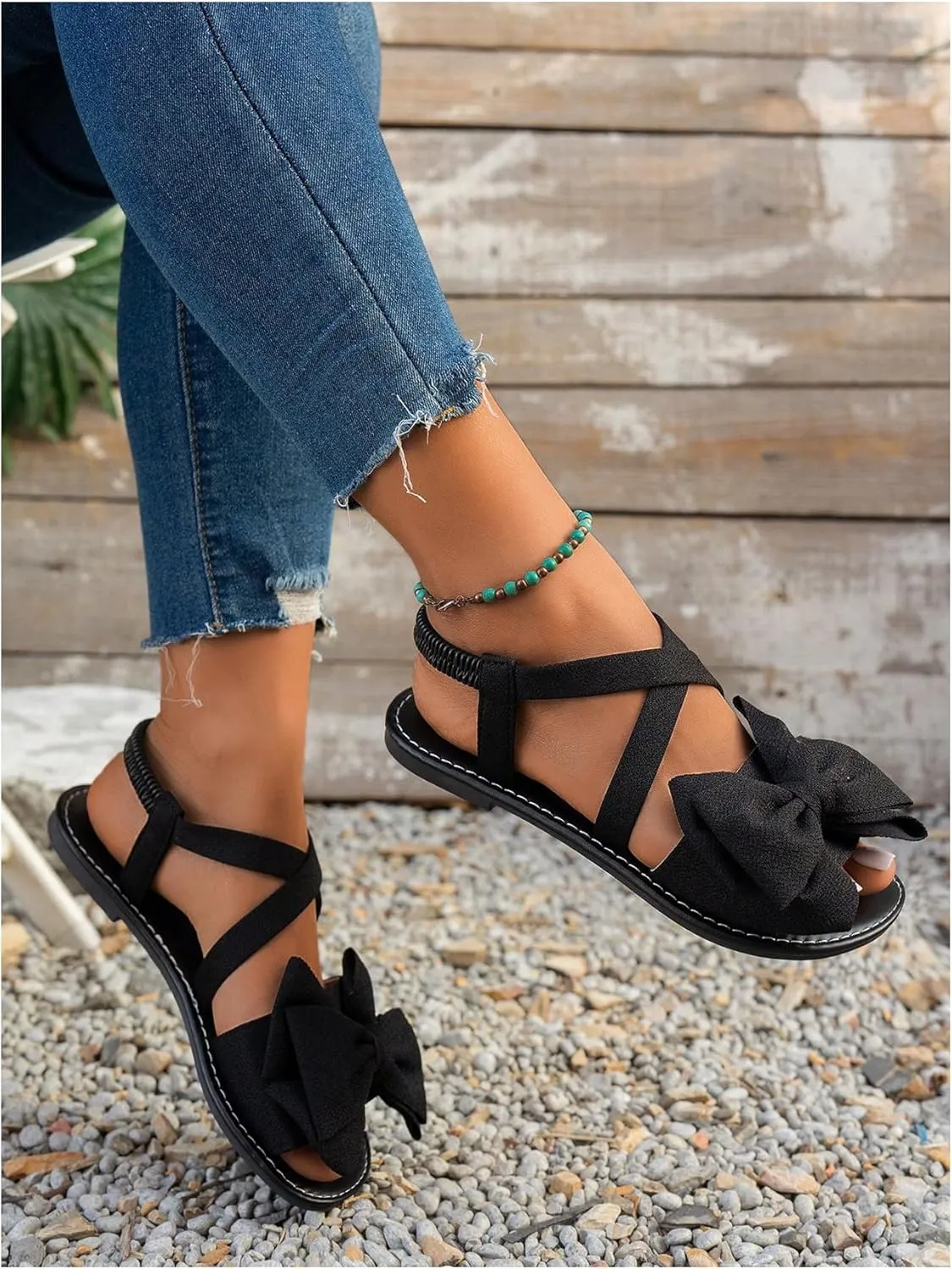 GORGLITTER Women's Ankle Strap Bow Sandals Criss Cross Open Toe Bowknot Dressy Beach Flat Sandals 2025