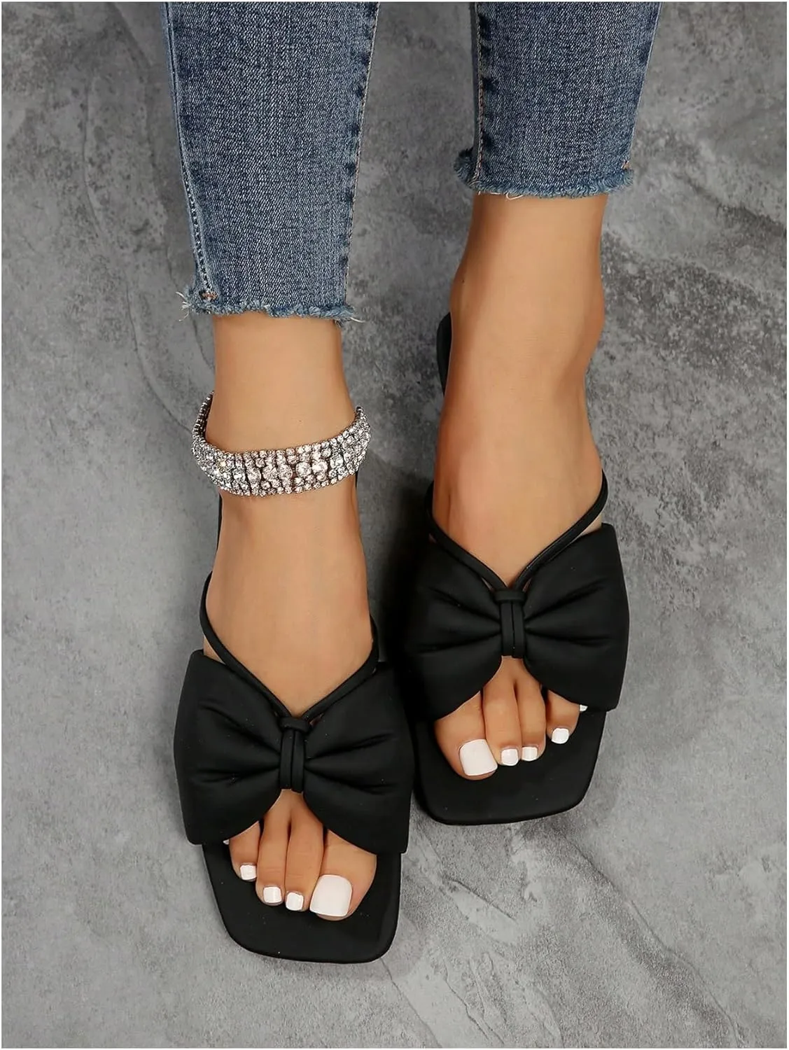 GORGLITTER Women's Bow Flats Sandals Dress Strappy Open Toe Summer Slides Sandal