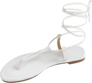 GORGLITTER Women's Lace Up Flat Sandals Criss Cross Tie Up Sandals Comfortable Strappy Sandals