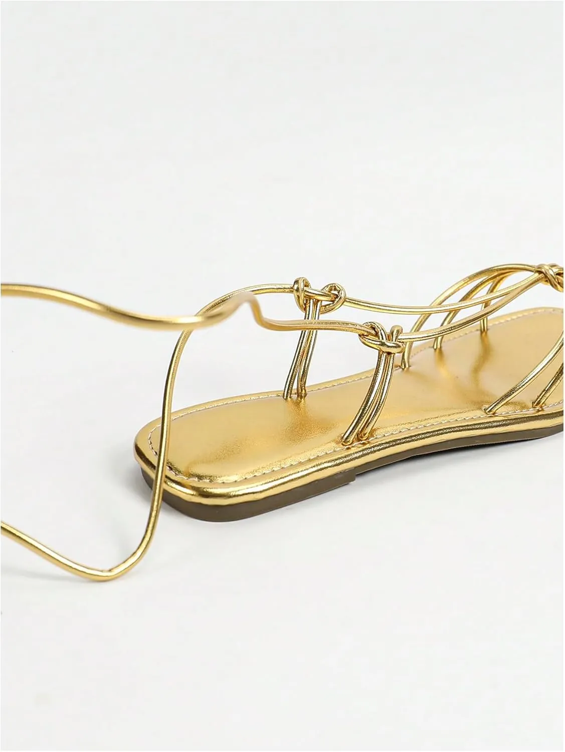 GORGLITTER Women's Lace Up Flat Sandals Dressy Strappy Gladiator Sandals Open Toe Summer Beach Slides