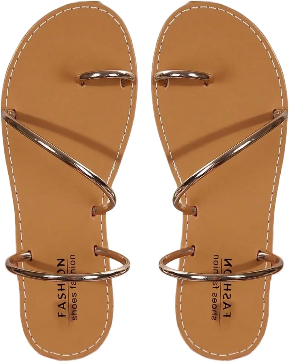 GORGLITTER Women's Metallic Open Toe Strappy Flat Sandals Slip on Toe Ring Slide Sandals