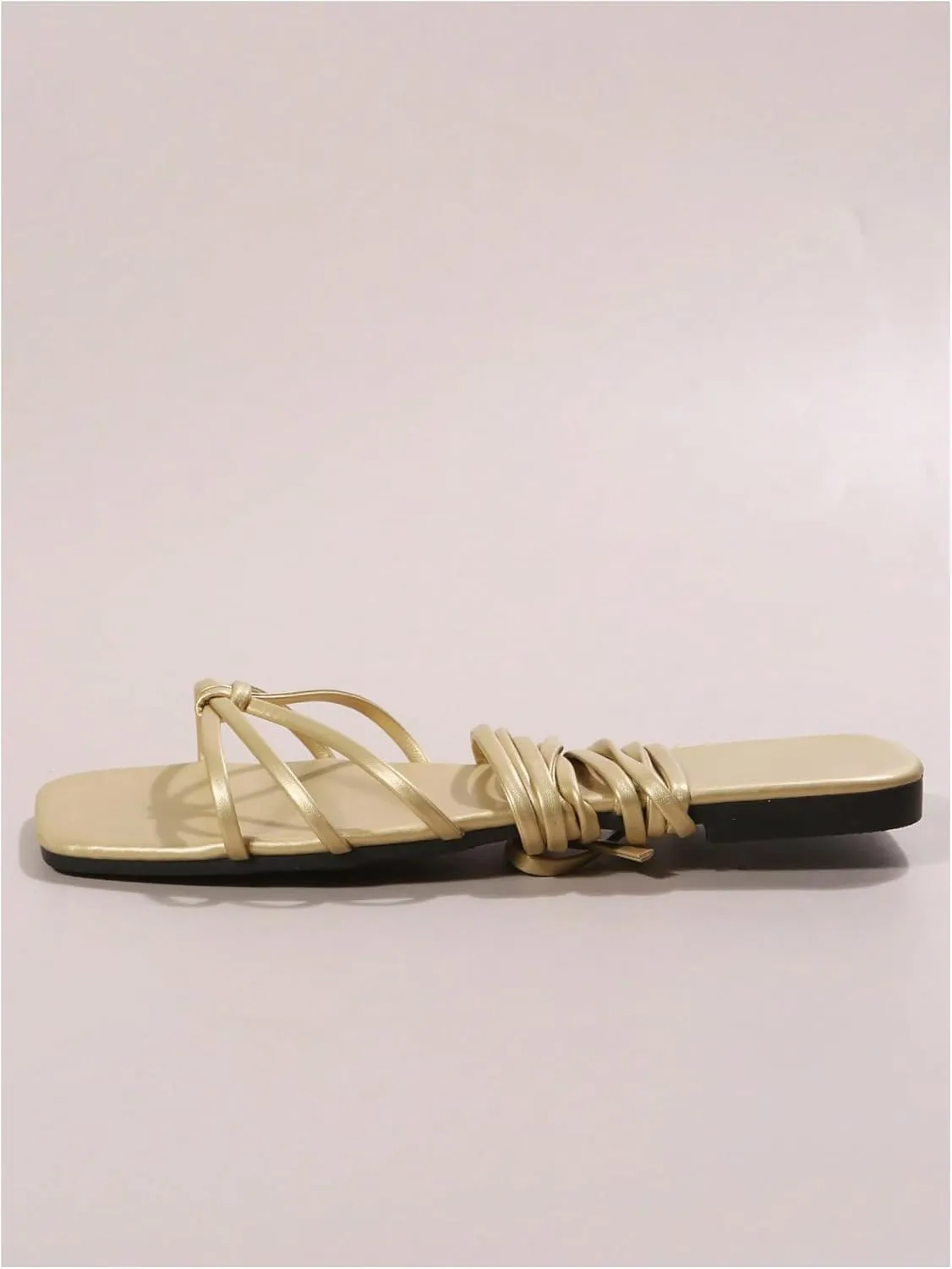 GORGLITTER Women's Metallic Strappy Lace Up Sandals Open Toe Tie Up Flat Sandals