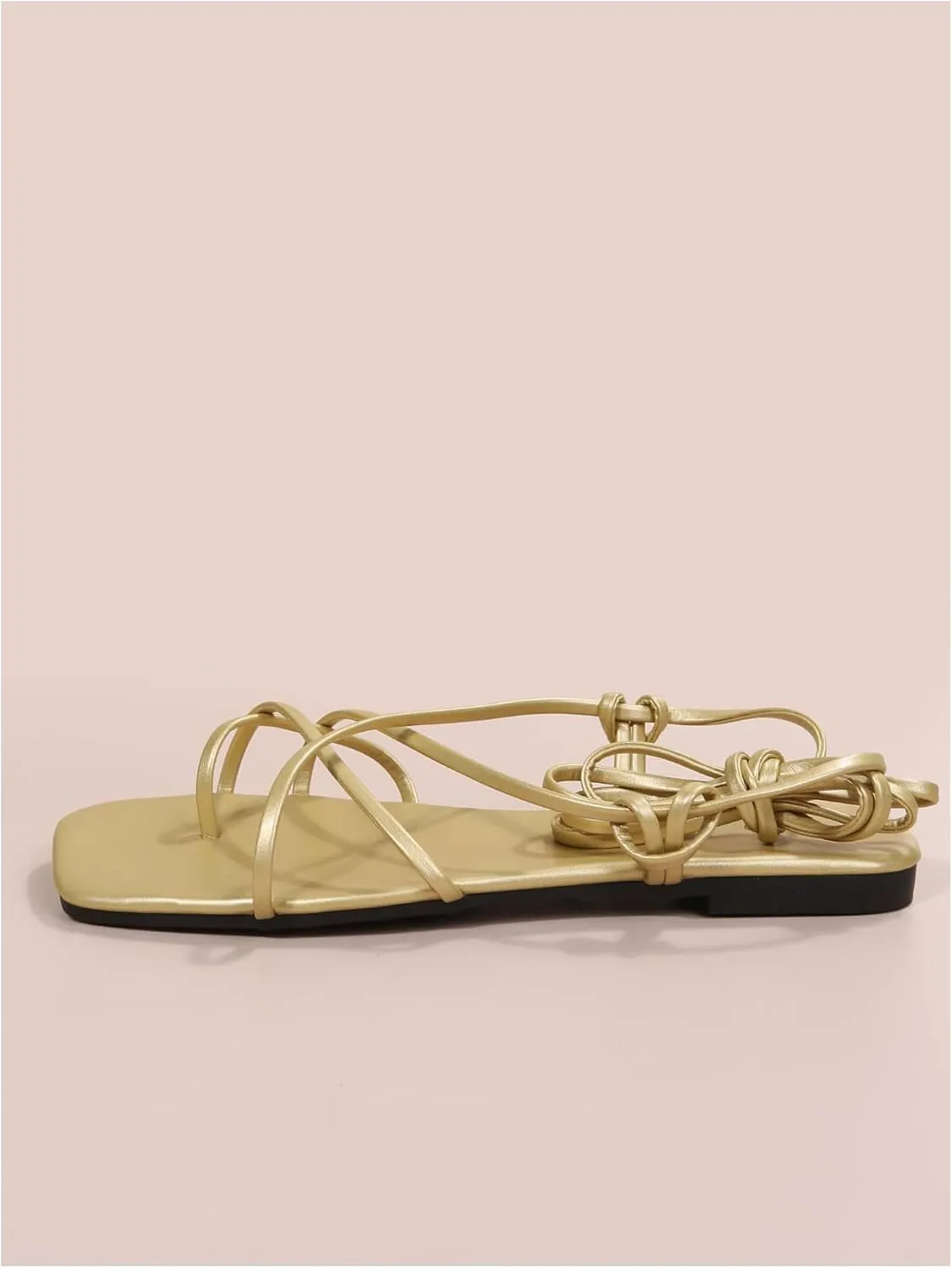 GORGLITTER Women's Summer Strappy Beach Sandals For Women 2025 Leather Lace Up Shoes
