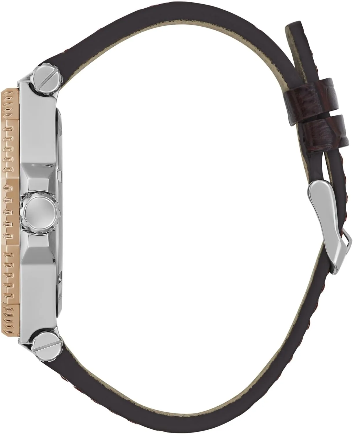 GUESS Two-Tone and Brown Crocodile-Embossed Leather Multifunction Watch